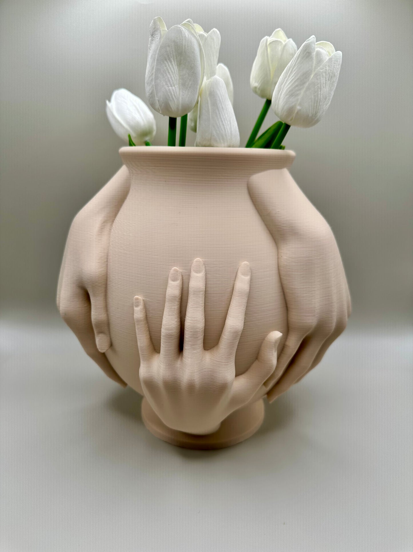 Large Hands Vase with Tulips
