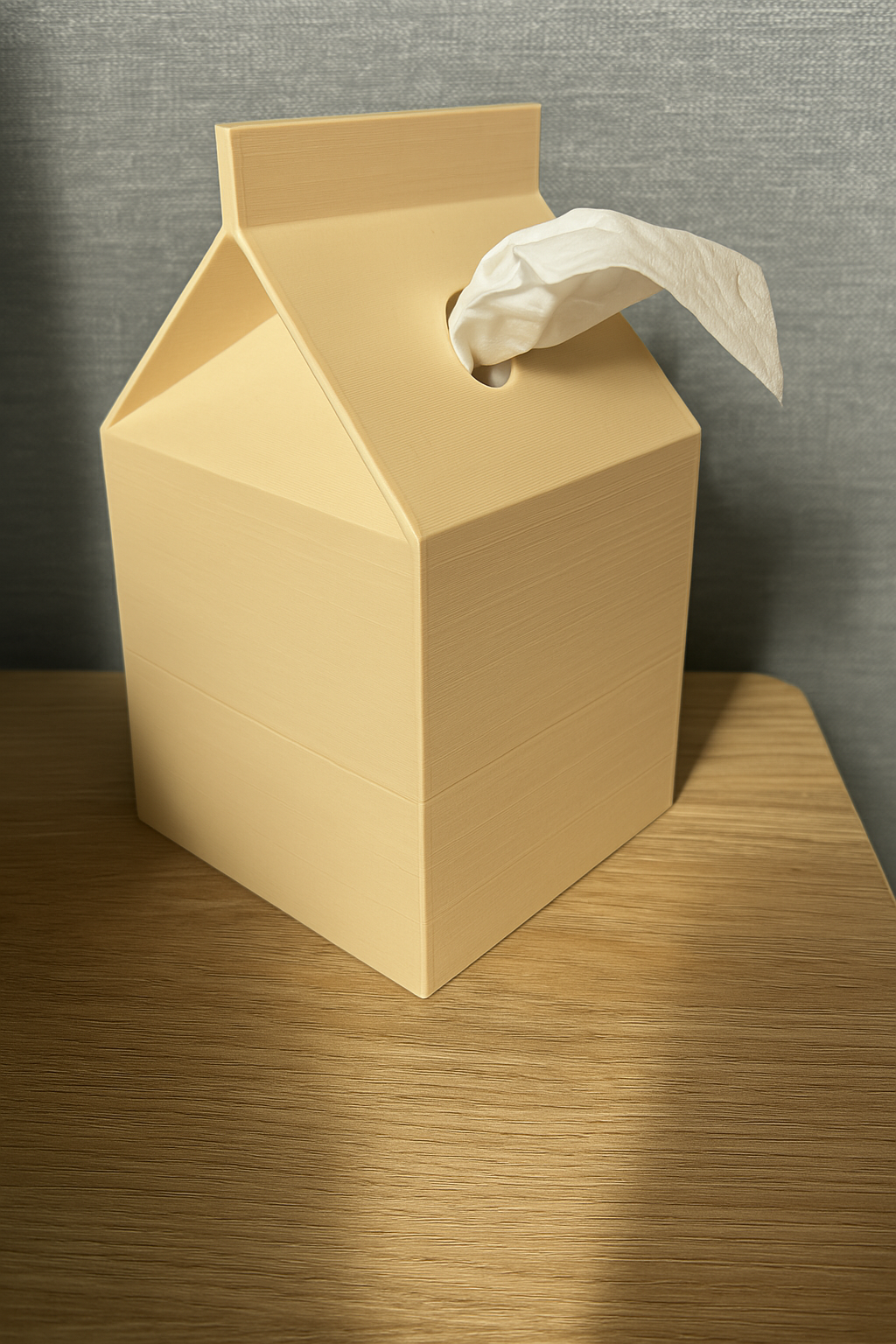Creative 3D printed milk box-shaped tissue holder for fun and modern home decor.