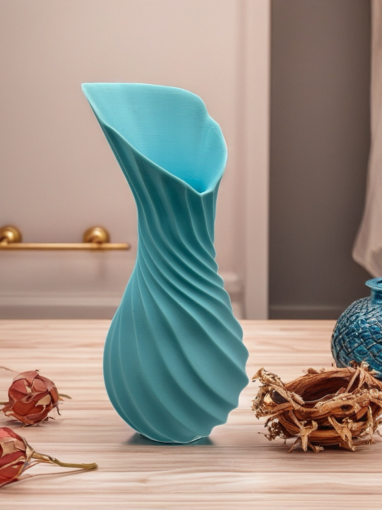 Eco-friendly 3D printed vase with minimalist spiral shape, ideal for contemporary home accents.