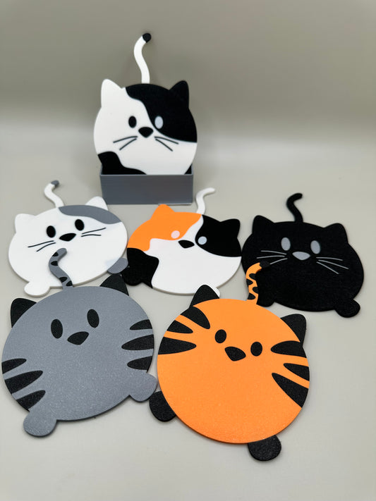 Set of 6 Cat Coasters – Fun 3D Printed Drink Mats