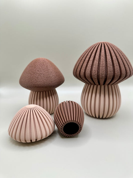 Set of 3 3D printed mushrooms with hidden storage function