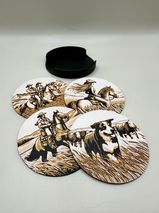 Western Cowboy Coaster Set – 3D Printed (Set of 4)