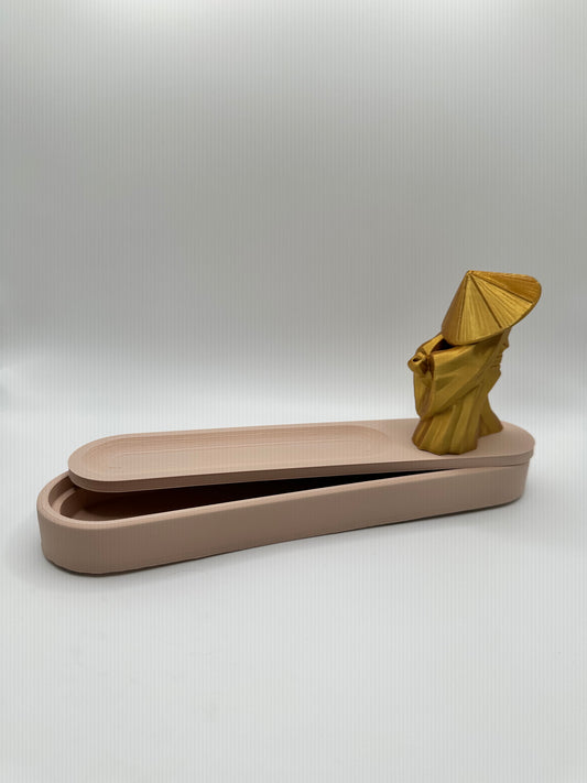 3D printed incense holder with meditating figure and long tray