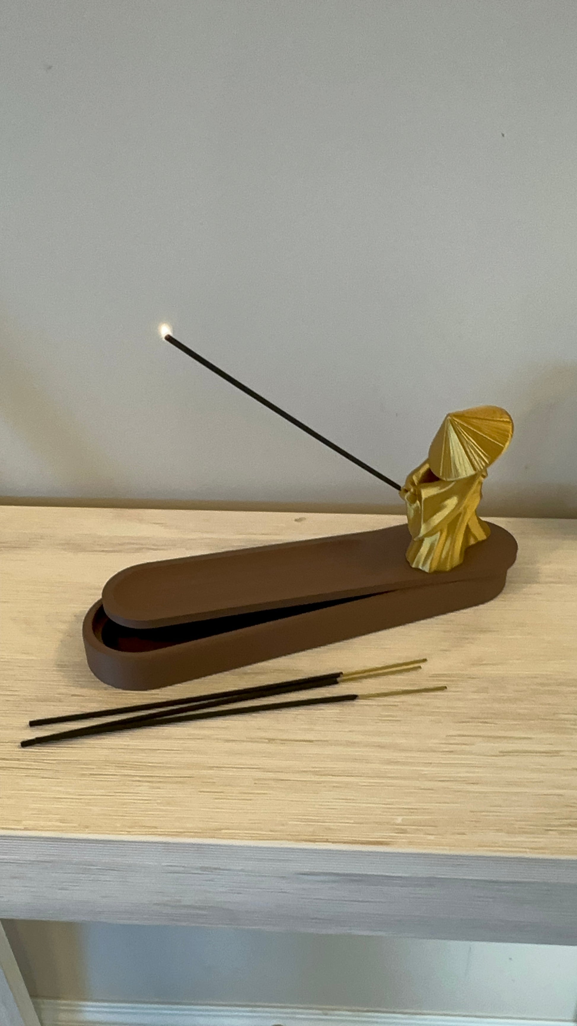 Artistic incense tray with peaceful spiritual theme
