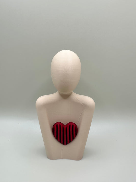 Minimalist 3D printed sculpture symbolizing love, care, and emotional connection.