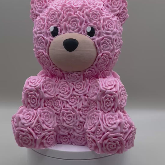 Romantic floral bear figurine made of rose textures